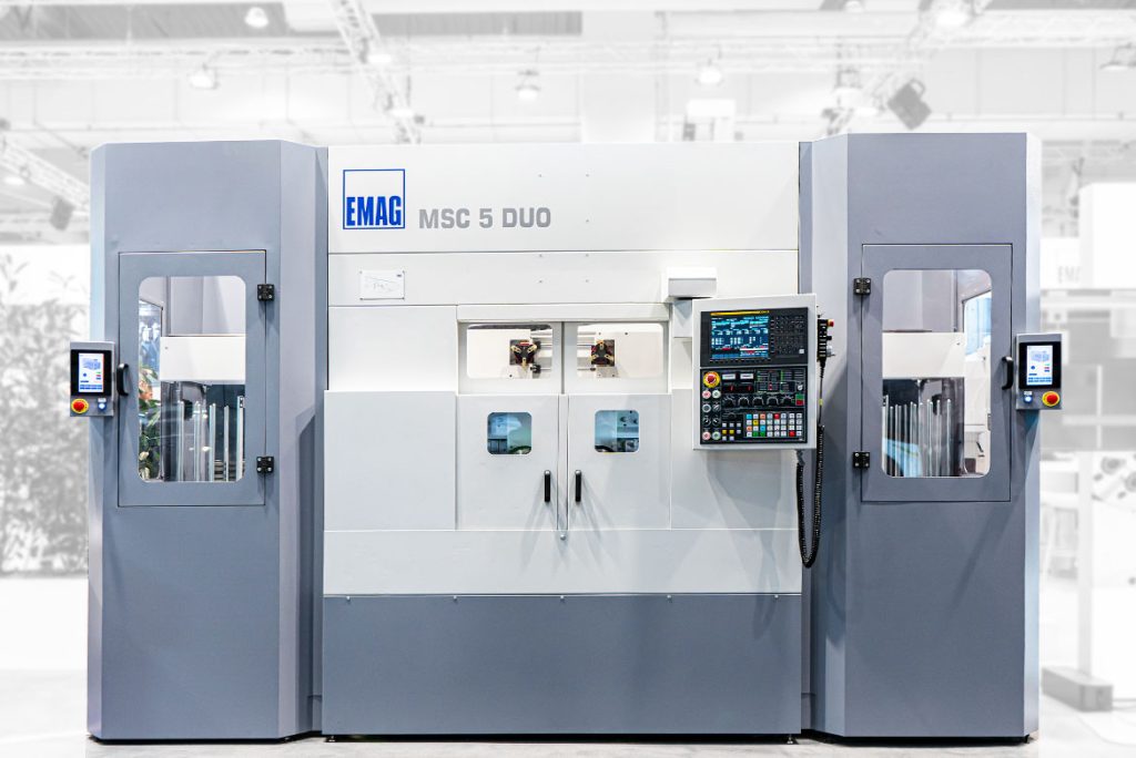 EMAG MSC 5 DUO CNC lathe in compact design with two machining stations and integrated automation.