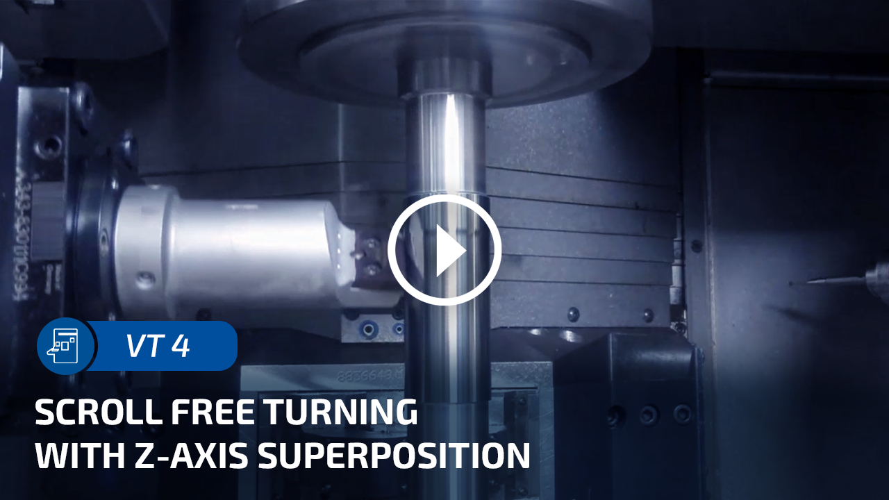 Scroll free turning with superimposed Z-movement on a long shaft during soft machining. 