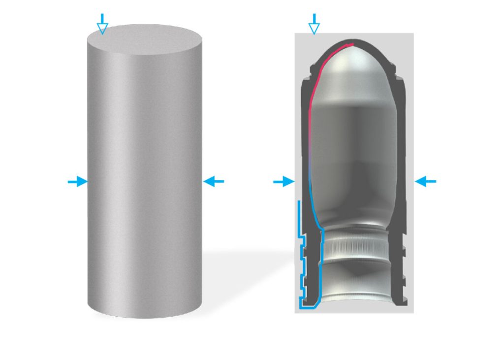 Process plan OP 10: Raw-parts from solid material and projectile body with turned inner contour on the EMAG VL 8.