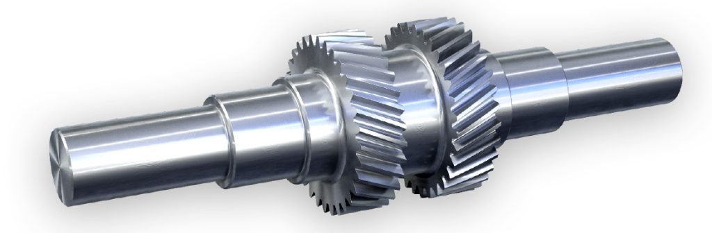 Engranes helicoidales dobles en un eje para la transmisión de par con flujo de fuerza optimizado sin fuerzas axiales