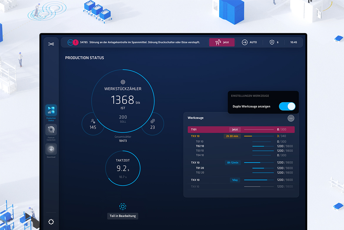Interfaz con la visualización de herramientas Duplo activada y cuadro de diálogo de configuración para una gestión clara de herramientas similares